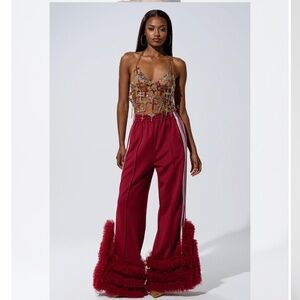 MODERN JAM TRACK PANT WITH TULLE IN BURGUNDY - XL